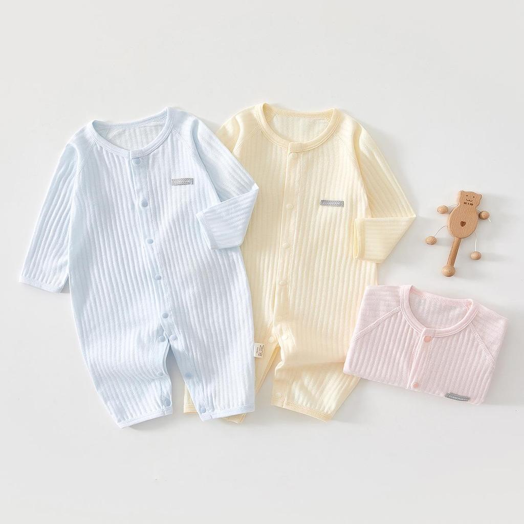Summer Baby Long-Sleeve Cotton Romper - Lightweight Wrap-Around Air Conditioning Suit