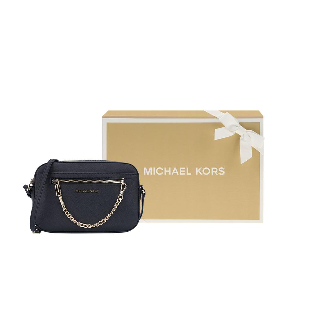 Michael Kors MK Jet Set Chain Zip Однотонная с логотипом Кожаная сумка-мессенджер для поездок Женская сумка на плечо Черная 35S1GTTC7L-BLACK