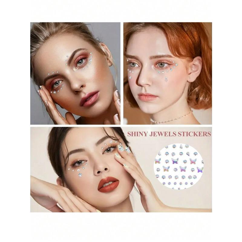 1 шт. Самоклеящиеся наклейки для украшения лица DIY, Блестящие акриловые стразы-наклейки со звездами, луной, бабочками и цветами, Наклейки с глиттером для лица