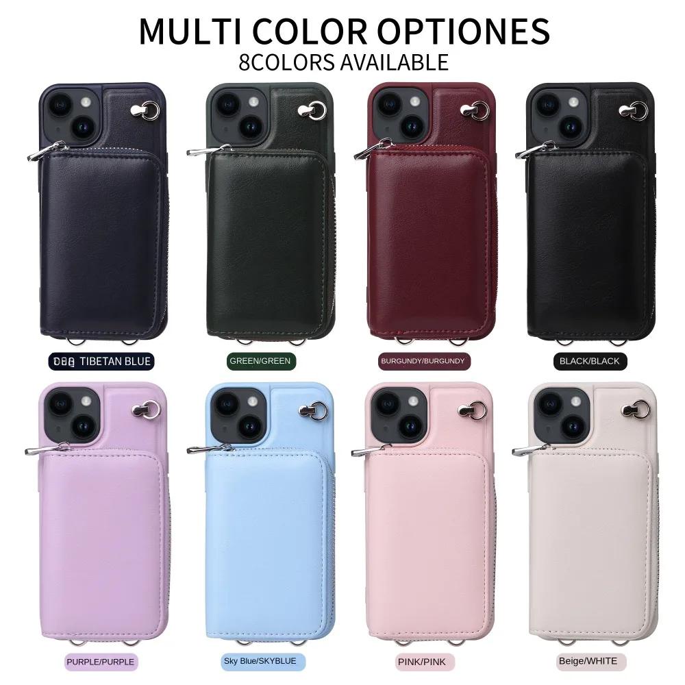 Чехол-шнурок через плечо для iPhone 15 14 13 12 11 Pro XR XS Max 8 7 Plus, кошелек на молнии с держателем для карт, задняя крышка-подставка