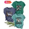 Three-piece set Women's Summer Clothing Funny donkey, duck, cow, and quirky slogan print round-neck short-sleeve plus-size friendly T Shirt Funny and