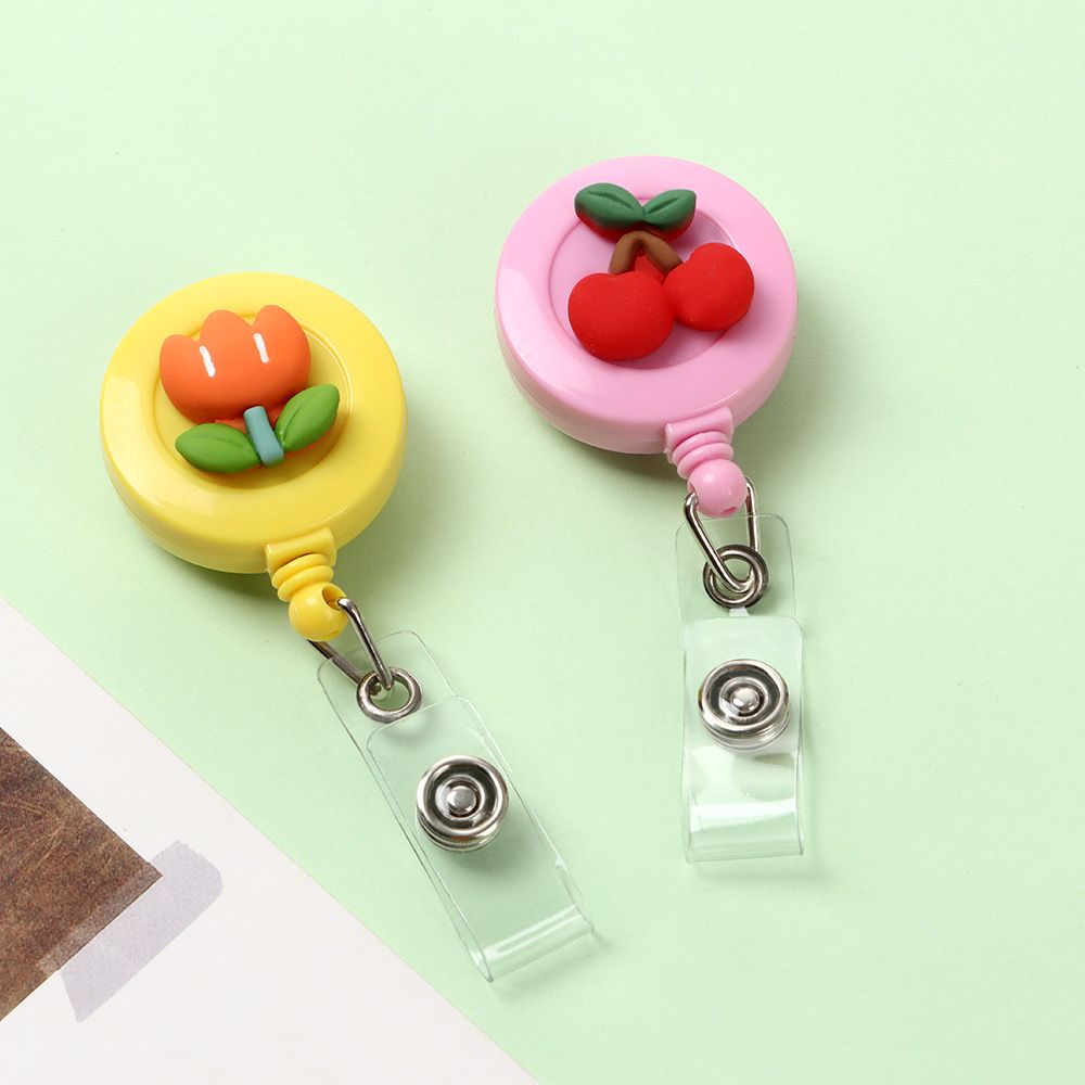 Flower Fruit Practical ID Card Badge Holder Badge Reel Clip Retractable Keychain Doctor Nurse Clip