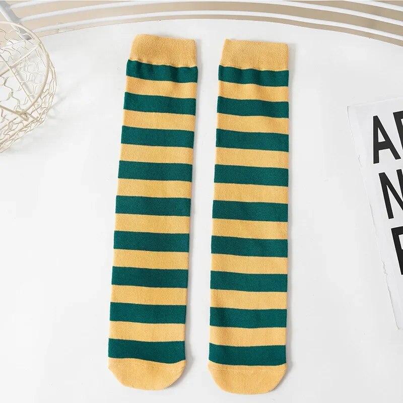 1 пара модных детских гольфов для девочек, длинные гольфы в полоску в стиле ретро, ​​длинные чулки для детей, аксессуары для школьной одежды