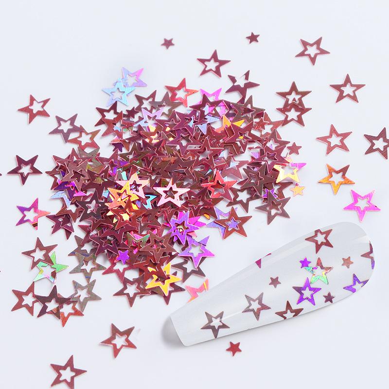 2 г/пакет, лазерная выдолбленная звезда, блестящие аксессуары для украшения ногтей, летние аксессуары для дизайна ногтей, полые пятиугольные звезды, блестящие товары для дизайна ногтей «сделай сам»