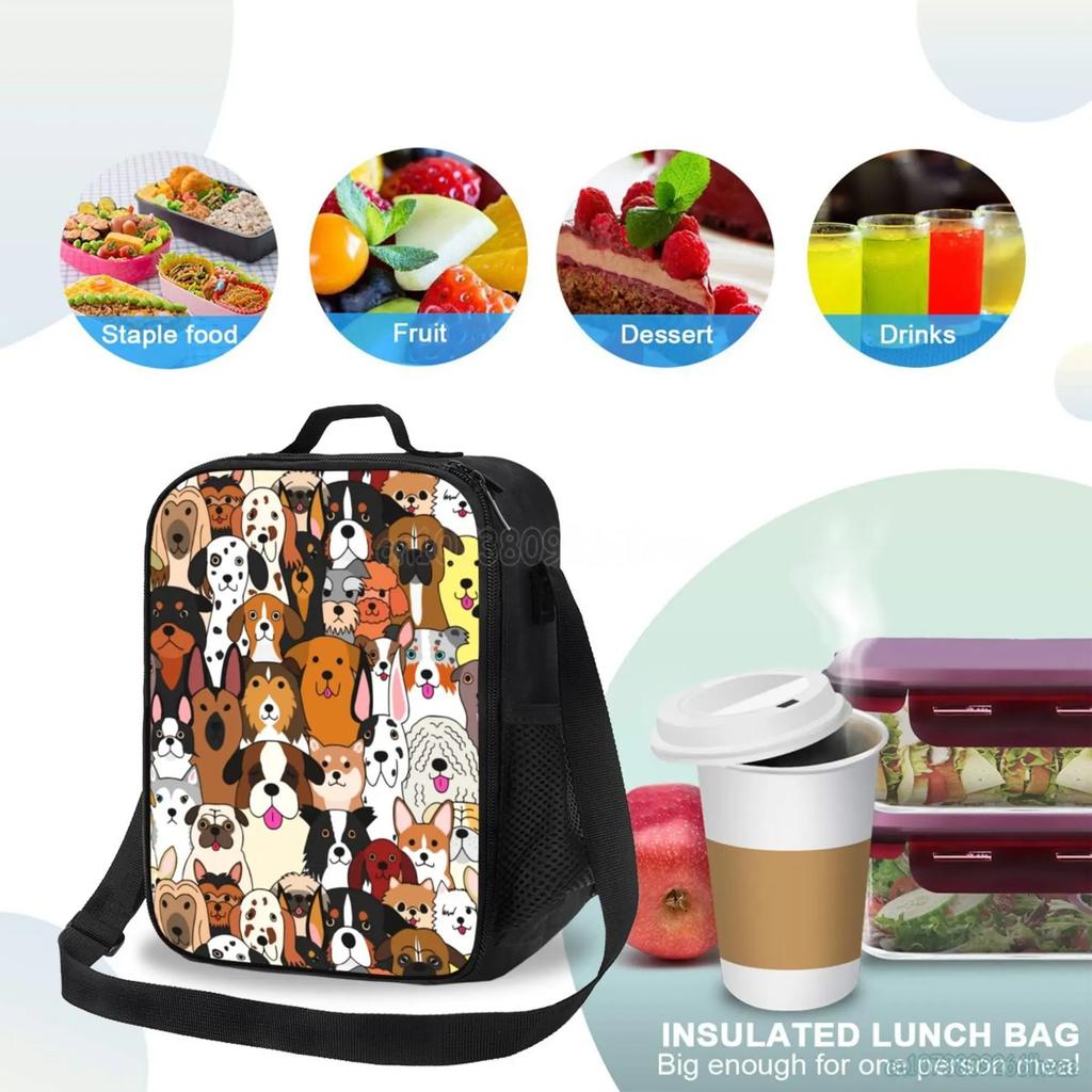 Мультяшный щенок собака изолированные ланч-боксы для работы пикника водонепроницаемый ланч-бокс сумка для ланча с застежкой-молнией регулируемый плечевой ремень