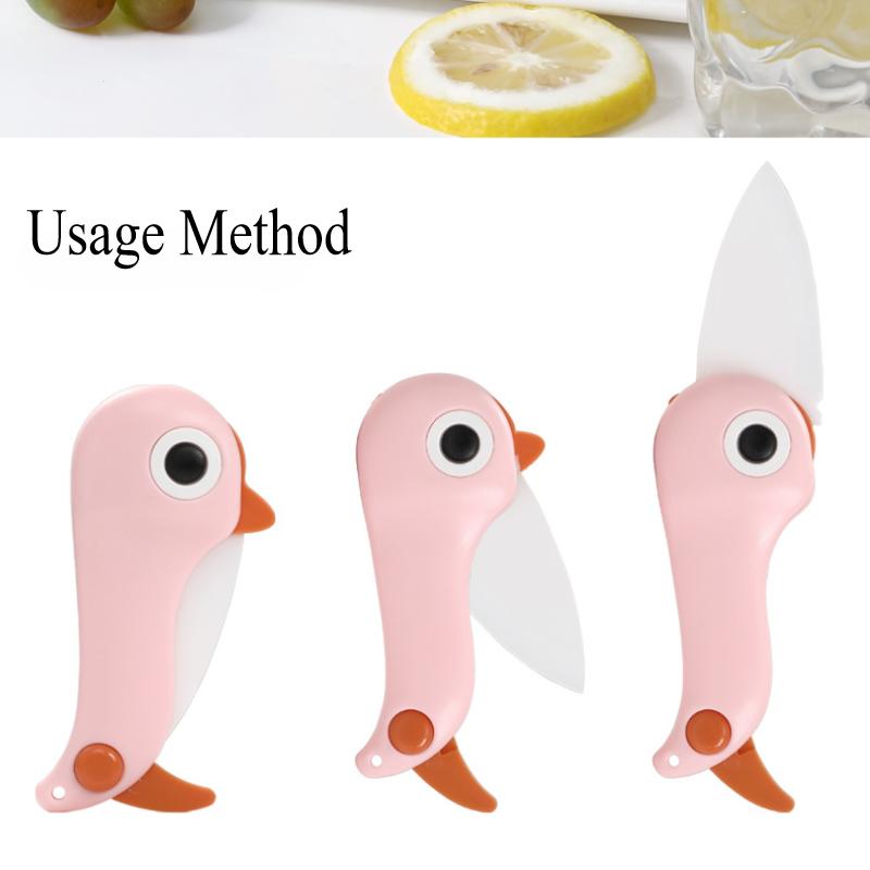 Penguin Creative Cartoon Ceramic Knife Folding Knife Fruit Knife Kitchen Knife Portable Small Knife Peeling Knife
