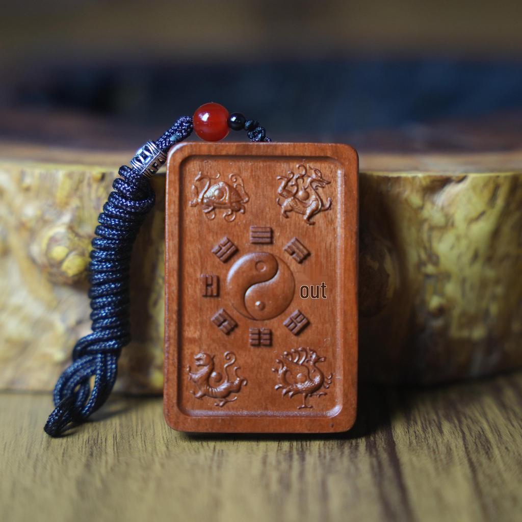 Hand-Carved Jujube Wood Guan Gong Pendant: Men's & Women's Natural Car Charm
