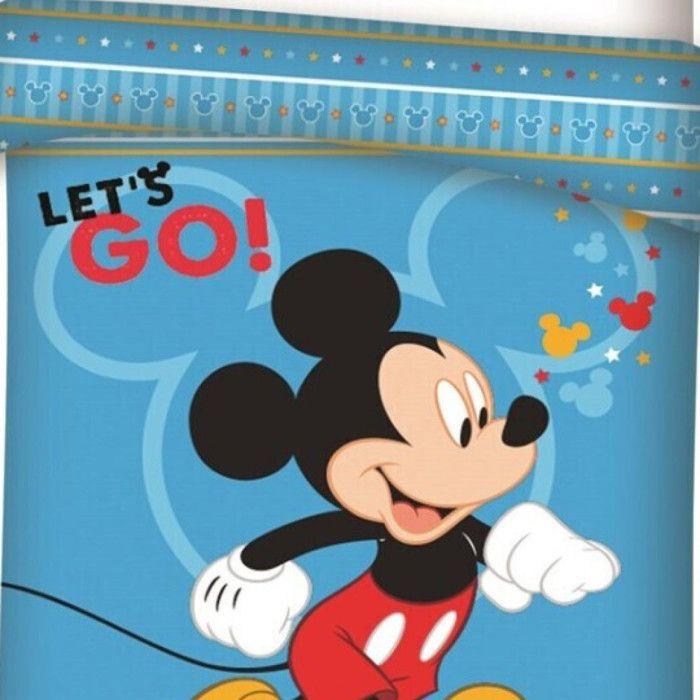 Parure de lit enfant Disney Mickey - Housse de couette 1 personne 140x200 cm + taie d'oreiller 63x63 cm - Bleu