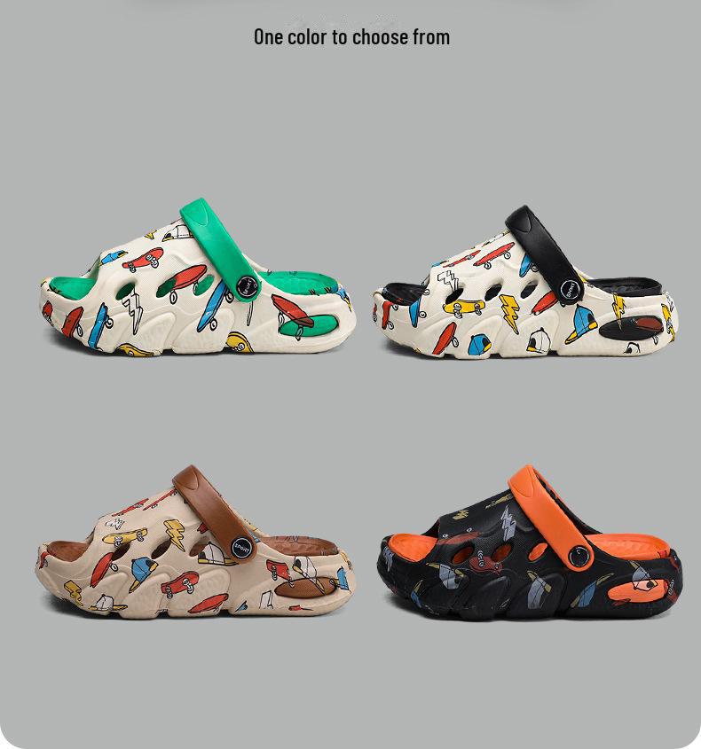 Летние сандалии для мальчиков с нескользящей мягкой подошвой и рисунком в виде мультфильмов: Детские тапочки для улицы с двумя петлями