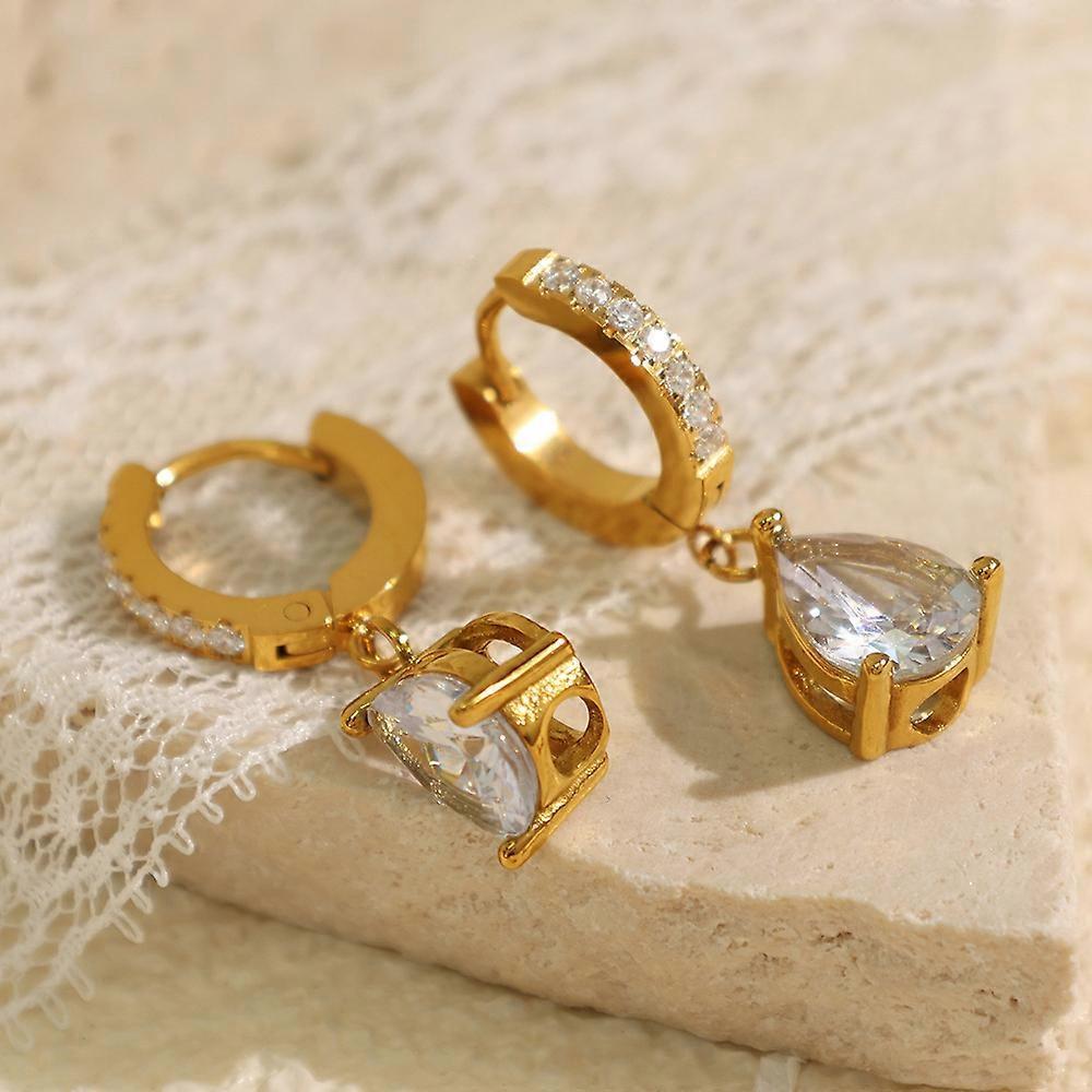 Earrings, Minimalist Retro Titanium Steel Exquisite Zircon Water Drop Hoop Elegant Earrings for Women