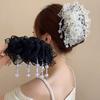 New Cloth Hair Clip Lace Temperament Grasping Clip Pearl Tassel Bow Hairgrips for Women Super Fairy Sweet