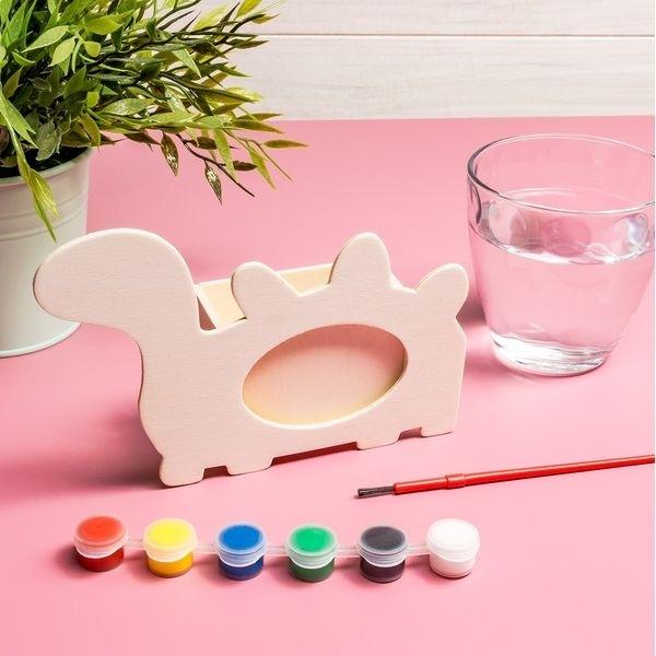 Фоторамка с изображением динозавра и подставка для ручек для рисования с помощью 6 баночек с краской