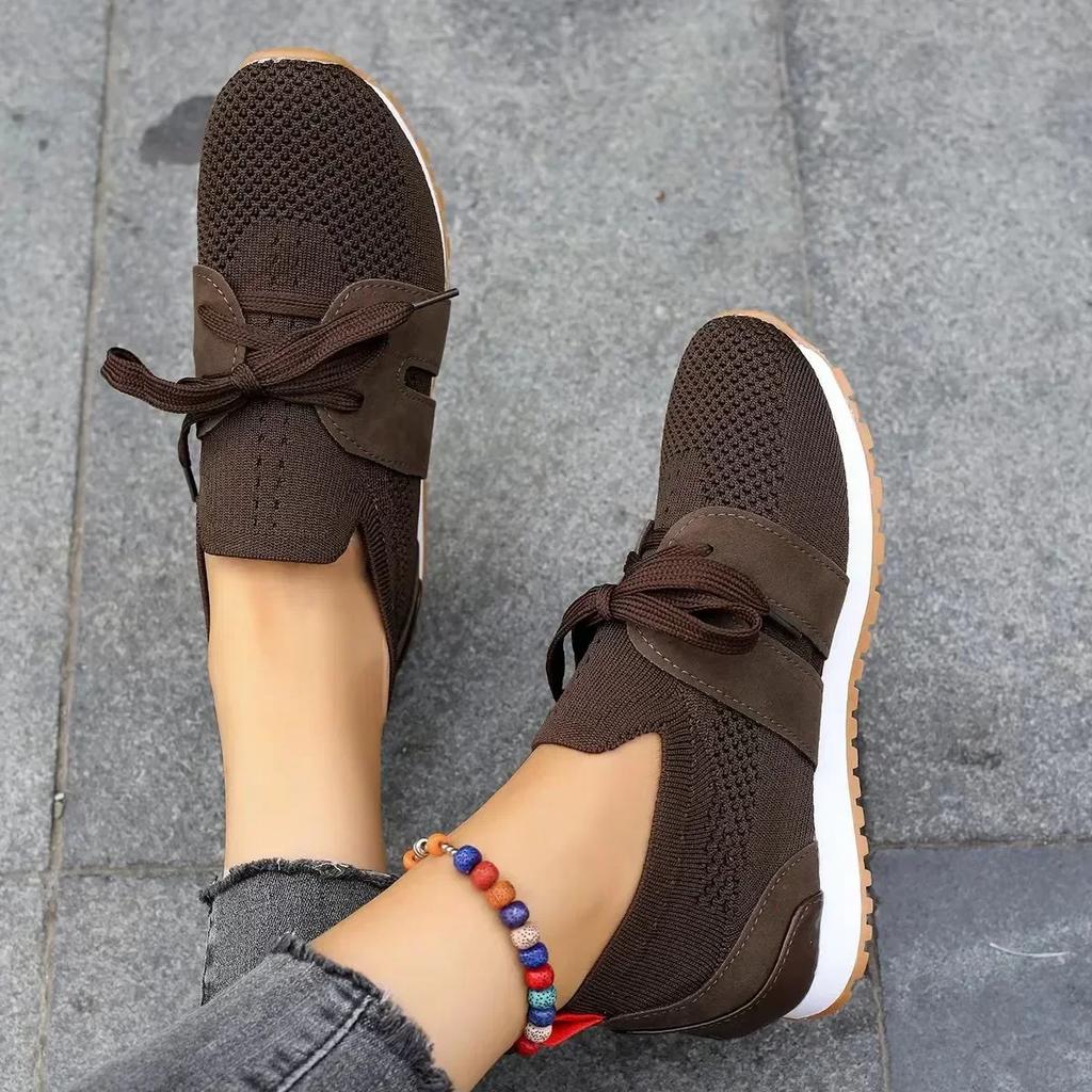 Fashion Brown Knit Breathable Sneakers Shoes Women New Soft Sole Platform Flats Woman Plus Size 36-43 Non Slip Casual Shoes