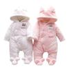 Baby Girls Clothes Solid Fleece Rabbit Hooded Footed / Long-sleeve Baby Jumpsuit Unisex Baby Winter Clothes for Newborn