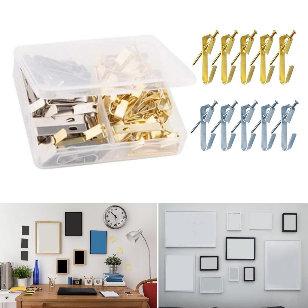 40Pcs Metal Picture Hangers with Nails Heavy Duty Picture Hanging Hooks Hardware Picture Hanging Kits On Wood/Drywall