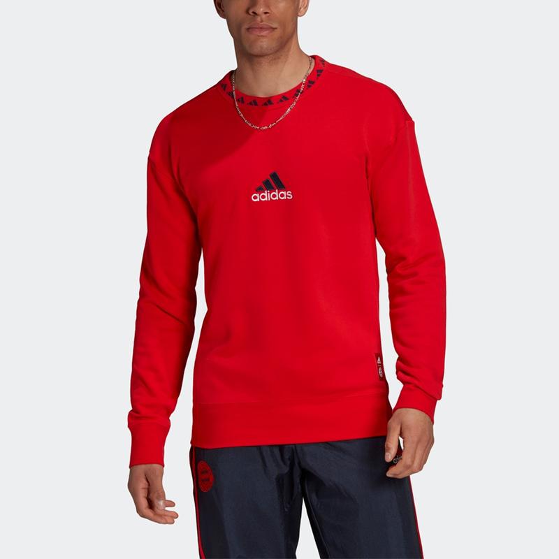 adidas Толстовка с логотипом FC Bayern Icon Crew, мужская спортивная одежда, красная GR0674
