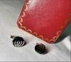 Cartier Double C Logo Pattern Cufflinks Silver 925 Black Vintage Button Style