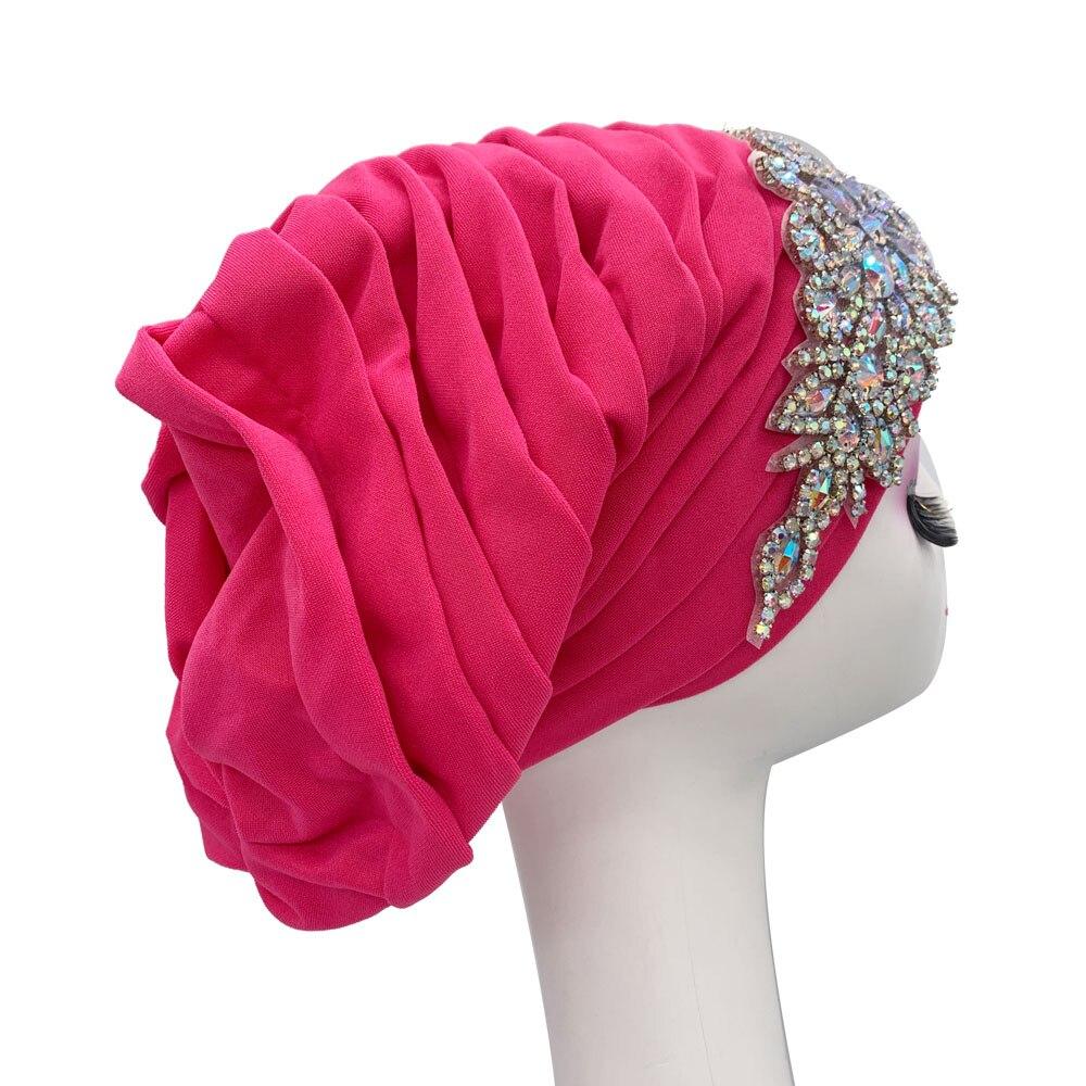 Женская плиссированная шляпа-тюрбан со стразами