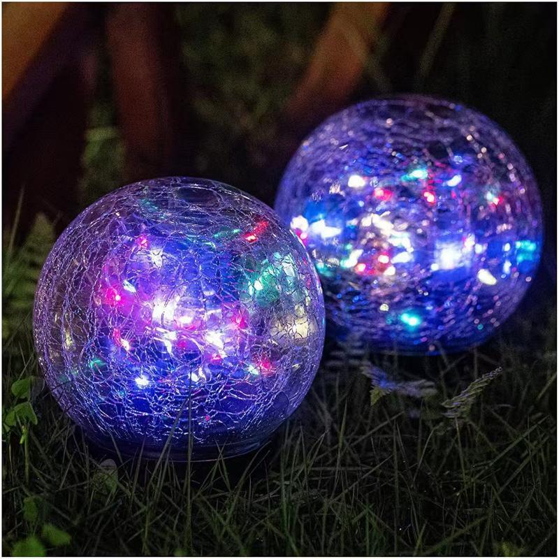 Solar Powered Cracked Glass Ground Stake Light Bright Soft Light For Garden Patio Camping Decor