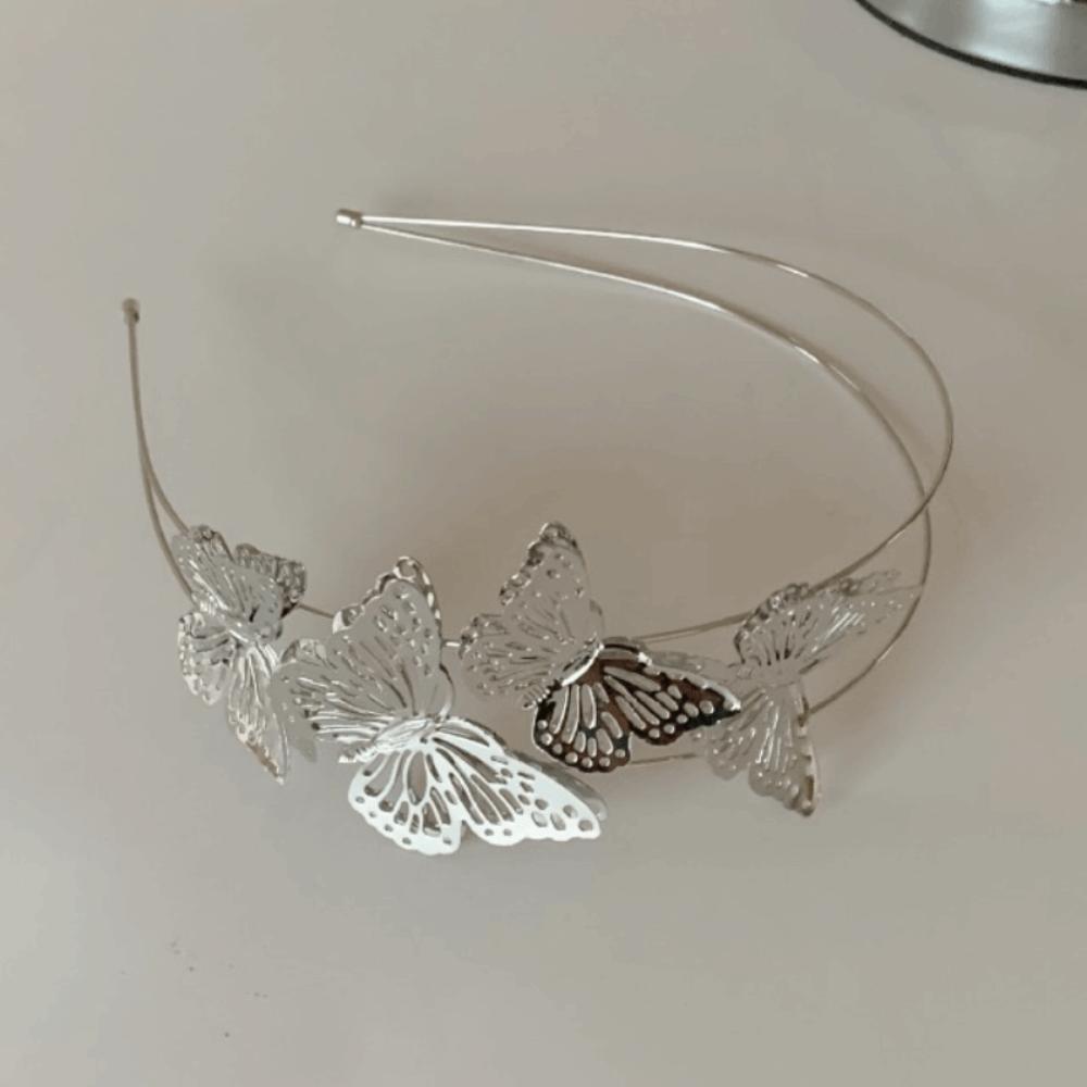Metal Tiara Hair Band Butterfly Double Layer Headband Fashion Hollow Butterfly Headband Women Use