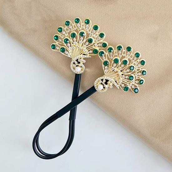 Hair Clip Peacock Phoenix Calla Shape Shiny Rhinestones Inlaid Hair Claw Hand-Embroidered Bun Maker