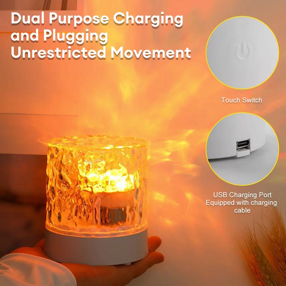 Water Crystal Lamp16 Colors RGB Water Ripple Projector Night Light USB Rotating Crystal Table Lamp Dimmable For Bedroom Bedside