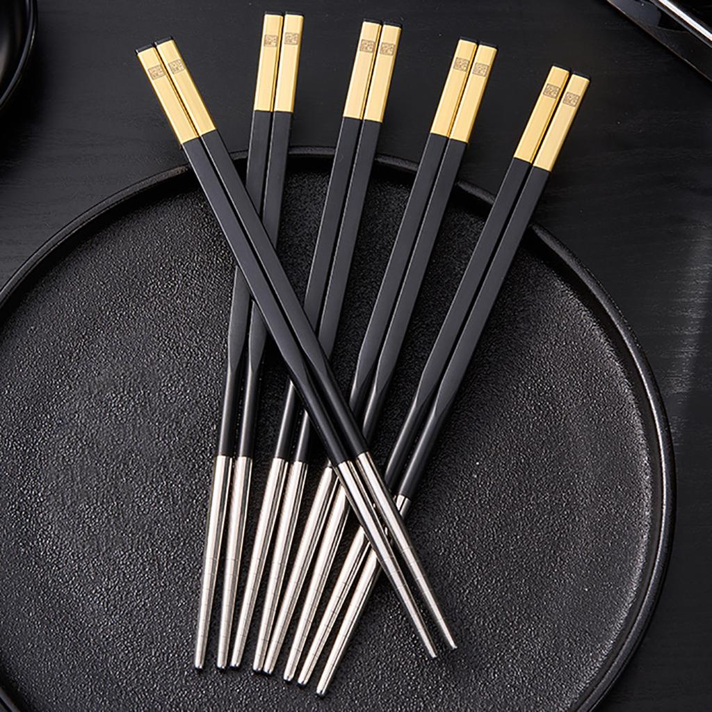 5Pairs Alloy Non-Slip Chinese Chopsticks Korean Sushi Sticks Chopsticks Stainless Steel Reusable Chopsticks Party Tableware Set
