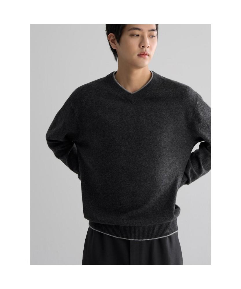 8SECONDS Double Rib V-Neck Pullover Gray
