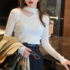 Элегантный вязаный сексуальный осенний свитер, модный полый пуловер, женская одежда с полувысоким воротником, весенние белые топы 23210