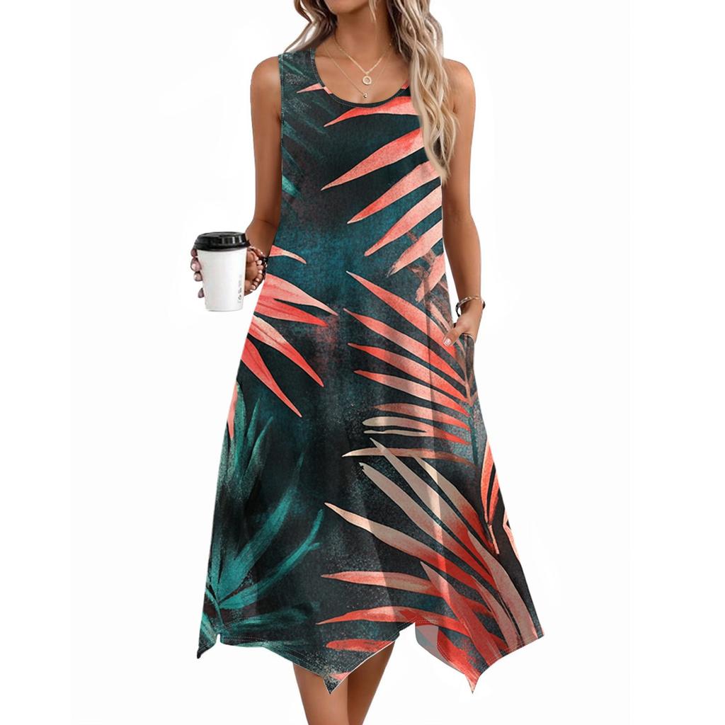 Women's Casual Dress For Summer Tank Dress Loose Beach Dress With Pockets Flare Midi Sundress