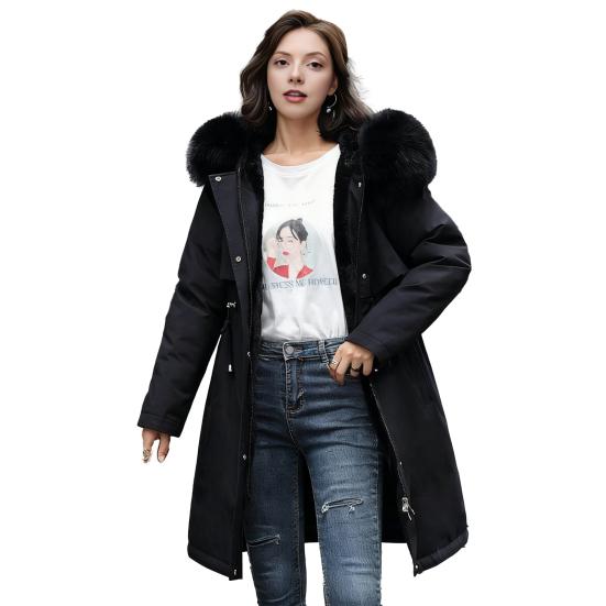 Women's Fleece Lined Parka Thicken Fuzzy Faux Fur Hooded Down Jacket with Pockets Winter Warm Drawstring Sherpa Coat