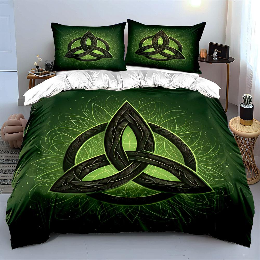 "Green Celtic Design Home Decor" Bedding Set with 1 Duvet Cover 2 Pillowcases Single Double King Queen, Gift