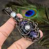 Russian Charoite, Moonstone Copper Wire Wrap Jewelry Pendant 3.15" U0i52
