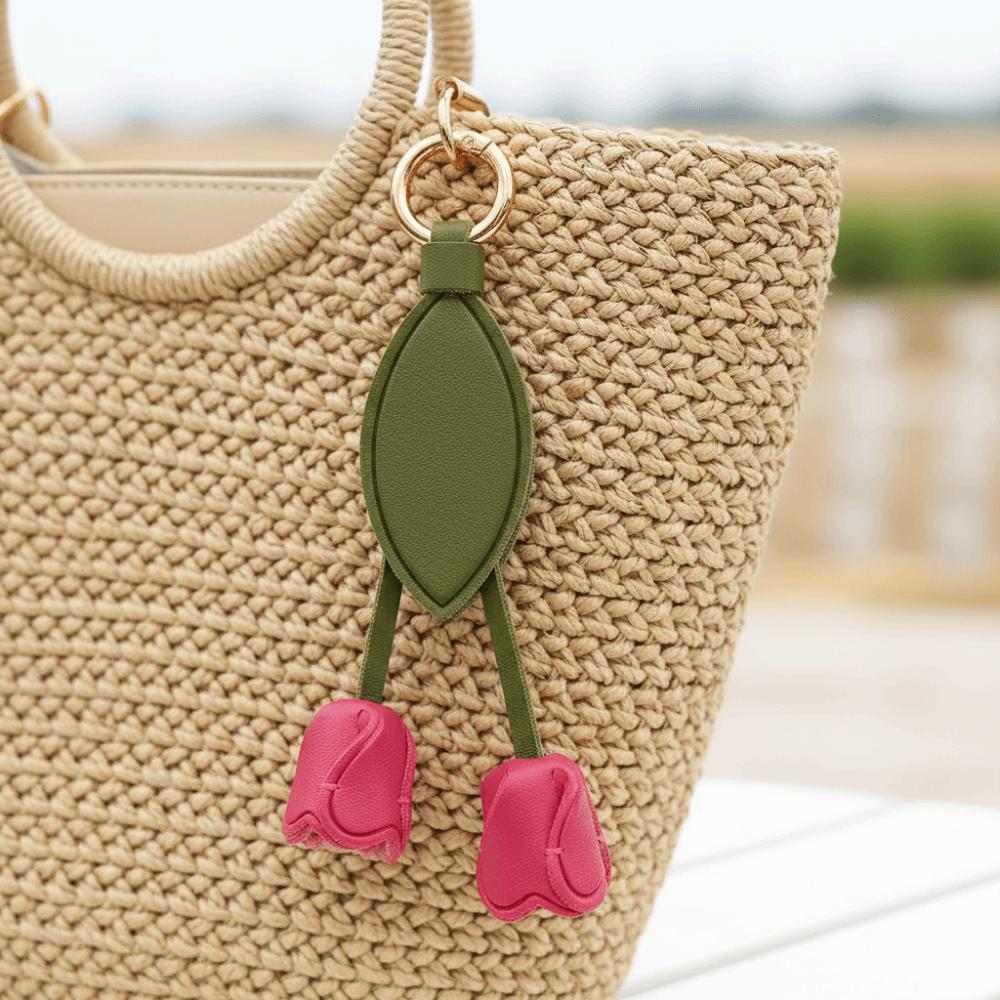 DIY Tulip Leather Pendant Handmade Bag Charm Lovely Flower Pu Keychain Men