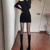 Женское облегающее однотонное платье с открытыми плечами Pure Wind Sexy Royal Sister Wind Bottom Sweater Wrapped Hip Dress