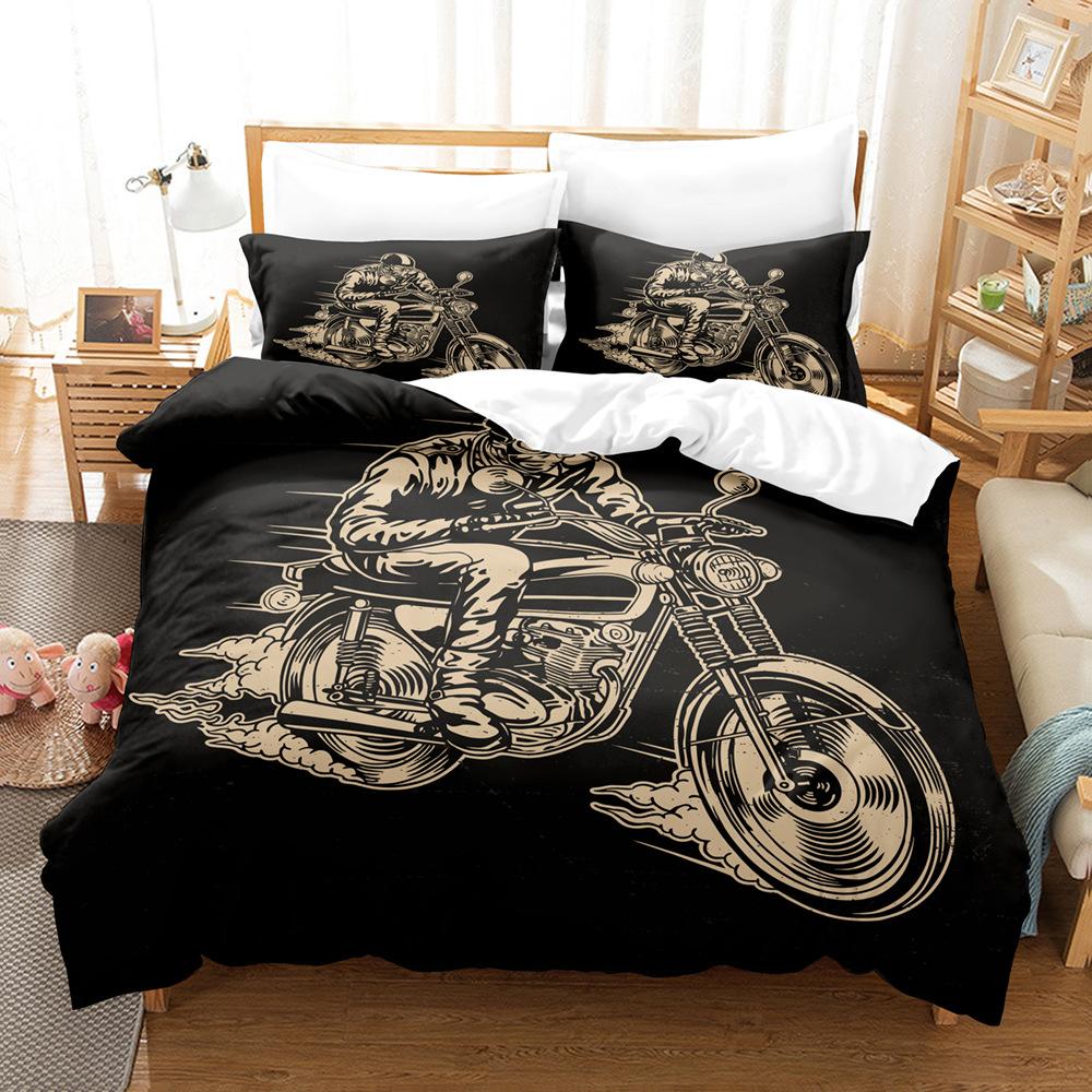 Motorcycle Duvet Cover Set Dirt Bike Extreme Sports Theme for Boy Girl Motocross Racer Polyester Bedding Set King Queen Size
