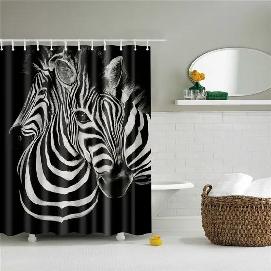 Cartoon Animals Deer Zebra Butterfly Pattern Bathroom Shower Curtains Fabric Waterproof Polyester Bath Curtains with 12 Hooks