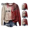 Women Sweatshirt 3D Bloodstain Print Round Neck Casual Halloween Haunted House Cosplay Top Long Sleeves Loose Hoodie