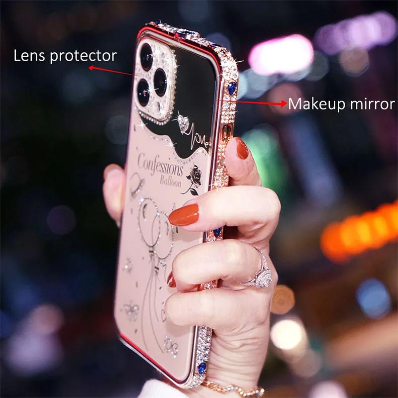 Блестящий розовый чехол для телефона со стразами и кристаллами для iPhone 15 Pro Max 13promax 12pro max, металлический каркас с бриллиантами, защита камеры, женский