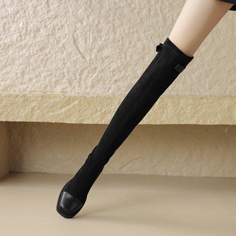 Krazing Pot Осенне-зимняя обувь из микрофибры, эластичные сапоги большого размера с квадратным носком, сохраняющие тепло, на молнии, размер 43, выше колена