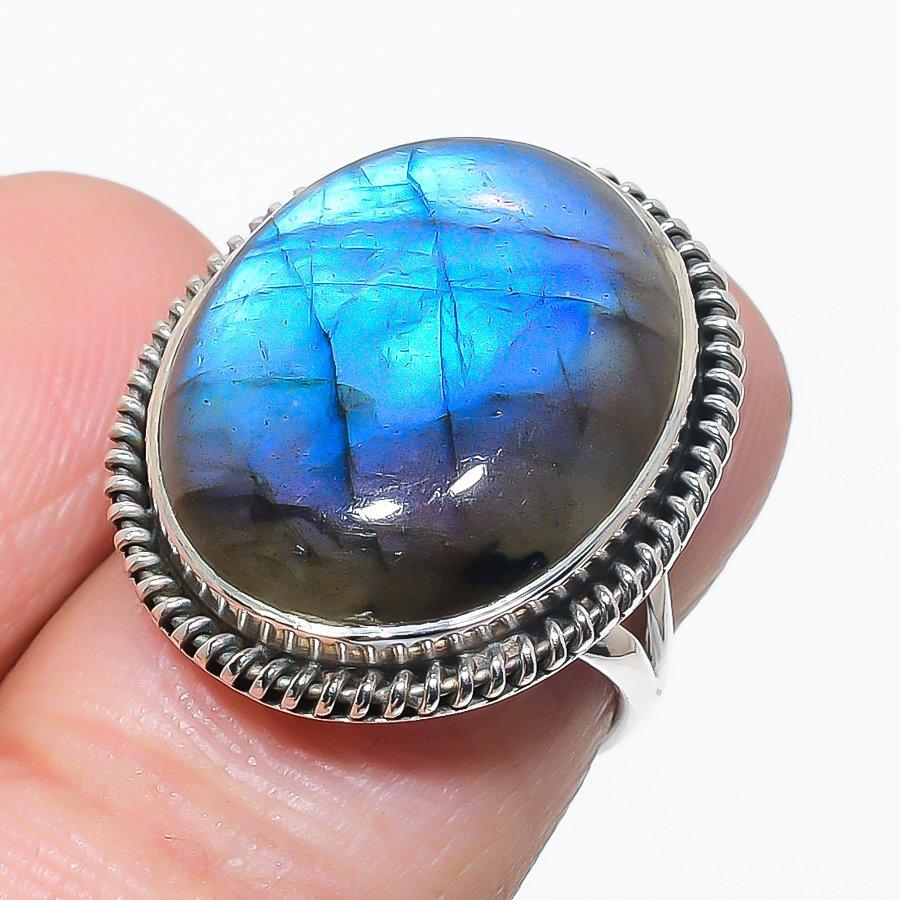 Натуральный лабрадорит драгоценный камень ручной работы 925 стерлинговое серебро ювелирное кольцо размер 6 c7K90