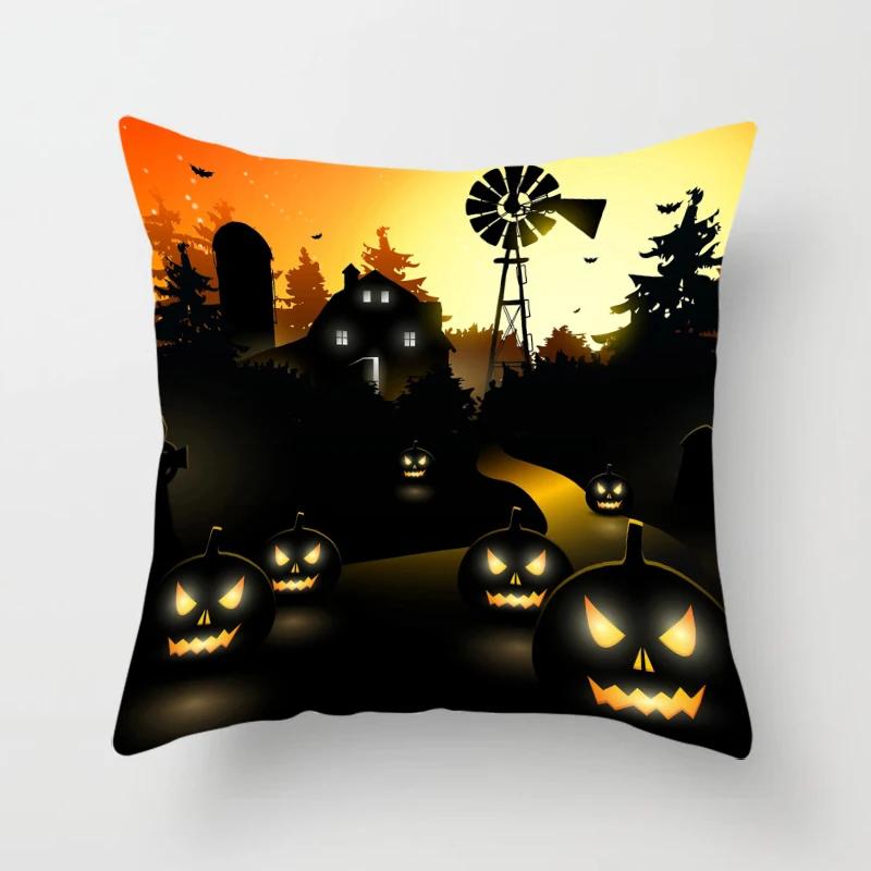 Halloween Horror Pumpkin Bat Print Pattern Cushion Cover Home Living Room Sofa Decoration Polyester Zipper Pillow
