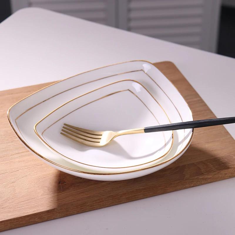 Главная Керамическая тарелка Пномпень костяной фарфор треугольная суповая тарелка салат овощи паста рисовая тарелка