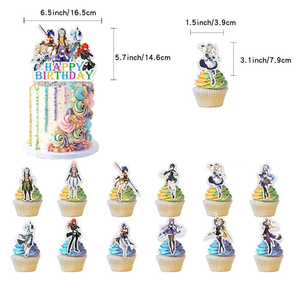 Genshin Birthday Decoration Party Set Genshin Impact Game Anime Character Popular Funny 2 Cute Kids Boys Girls Blue Yellow White Happy Birthday