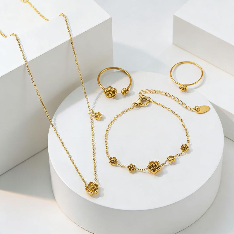 Gold Rose Choker and Bracelet Set for Women Fashionable Accessory Perfect for Gifts