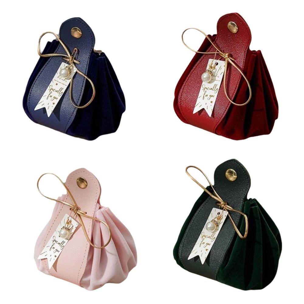 Pu Leather candy bags With Pearls Leather Gift Bag Luxury Gift Flannel Bag For Baby Shower