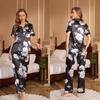 Женский летний пижамный комплект Yaoting - Короткий рукав, Длинные брюки, Модный лацкан, Принт, Повседневная домашняя одежда TZ3431