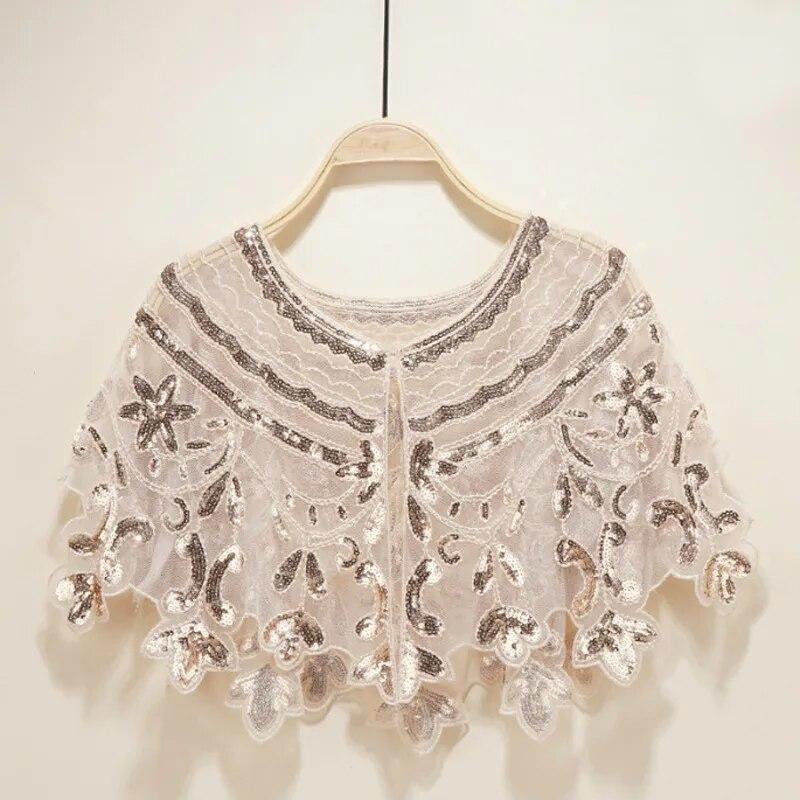 1920s Women Sequin Beaded Short Cape for Wedding Party Vintage Sequin Shawl Mesh Short Dress Prom Shawl Short Cover Up Dress