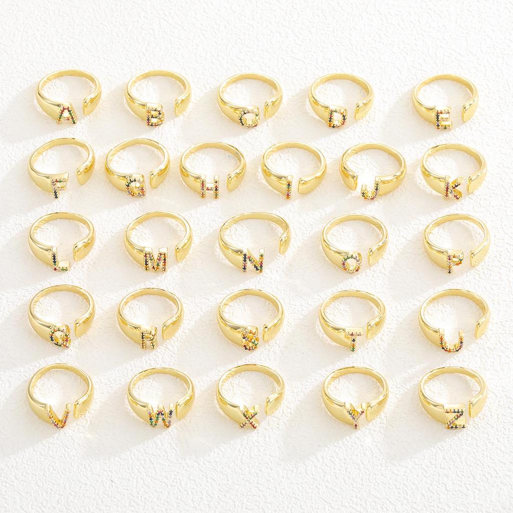 Модное красочное циркониевое алфавитное регулируемое ретро-кольцо