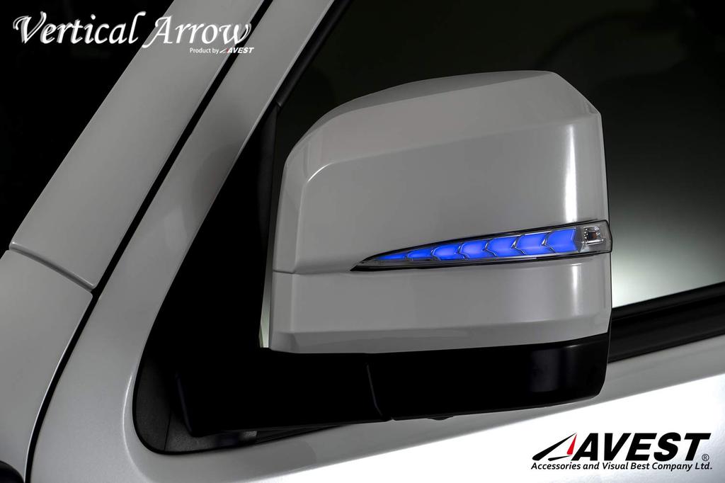 AVEST VerticalArrow Flowing Door Mirrors and Turn Signal Lenses for Toyota Hiace 200 Series and 7th with Optional Lamps in Blue and Paint Color 220